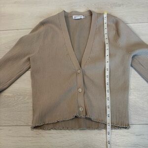 Good American Ribbed Cropped Cardigan Size 1/2 Beige